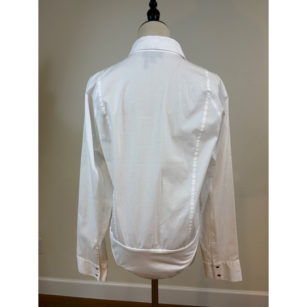 Donna Karan Bodysuit L White Button Down Long Sleeve Collard Minimalist Luxury - Picture 5 of 8